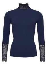 Abigail - Long Sleeve Top With Lace Collar Brown